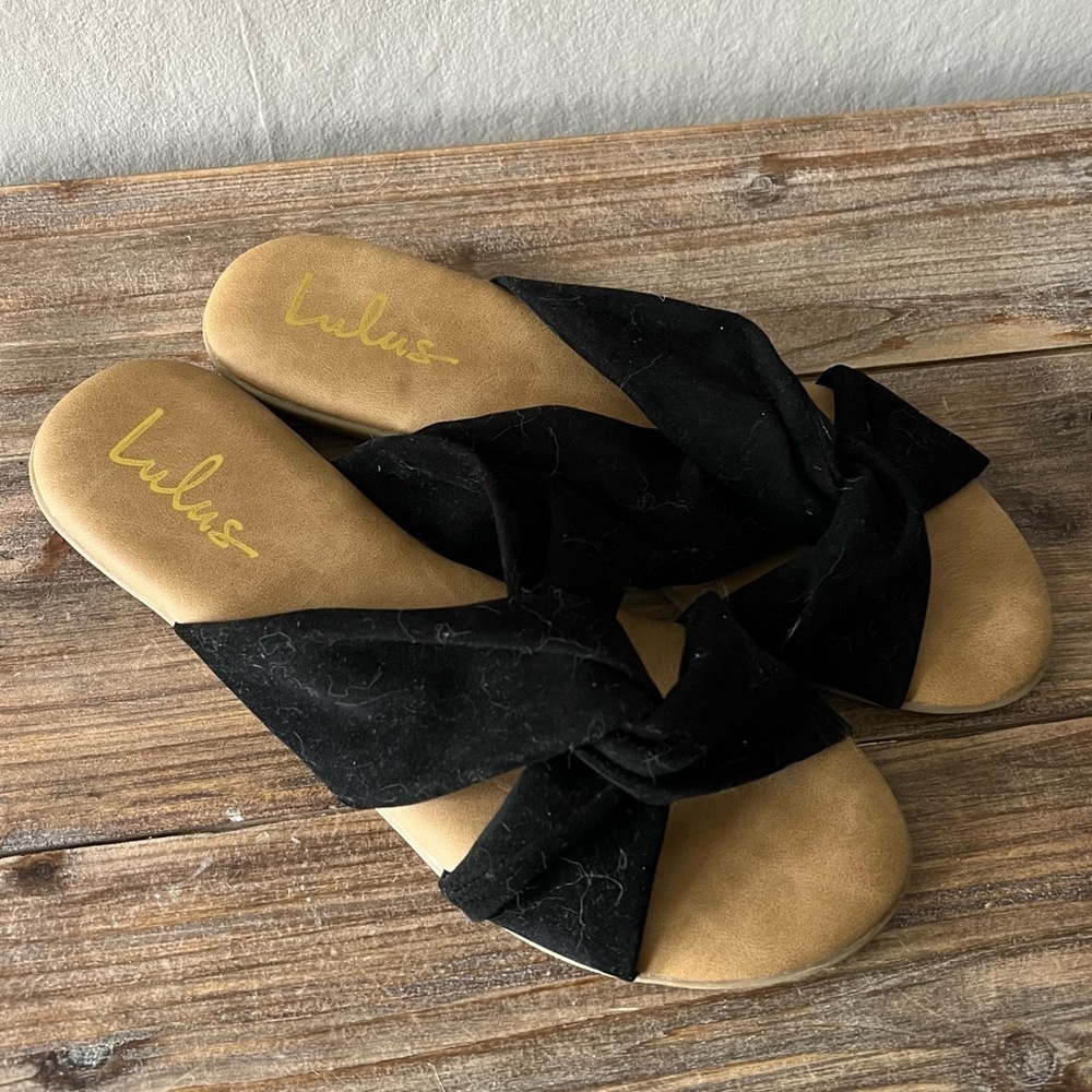 Lulus Santana Black Suede Slide Sandals Size 9 NWOT